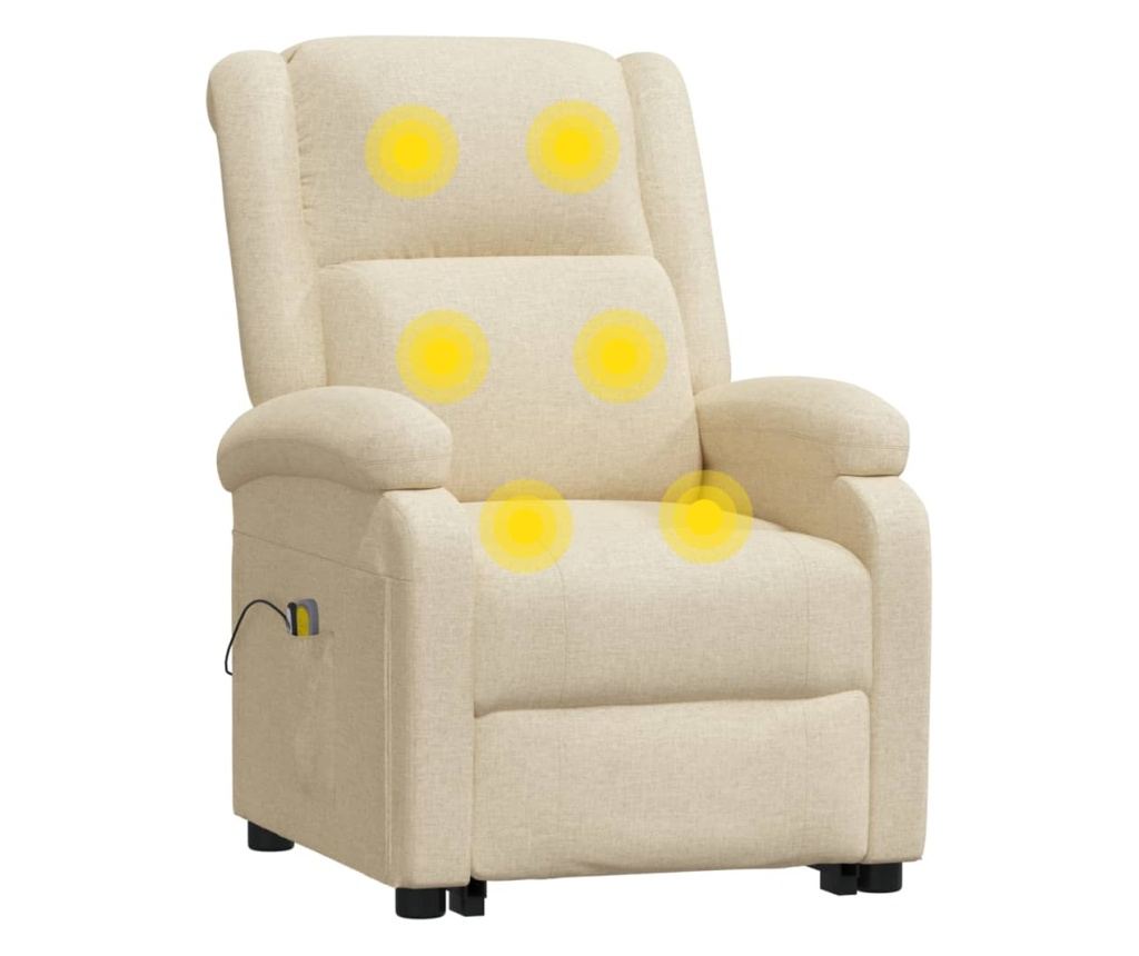 Fotelj za masažo, nastavljiv, s dvigom, krem, tekstilni material - 8