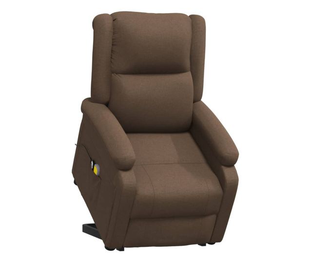 Masazni fotelj z nagibom in dvigom, rjav, tekstil