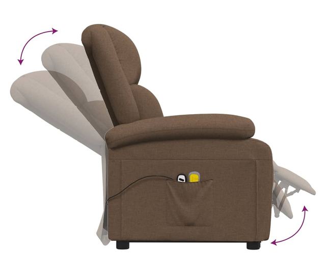 Masazni fotelj z nagibom in dvigom, rjav, tekstil