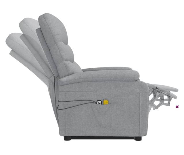 Masazni fotelj z nagibom in dvigom, svetlo siva, tekstil