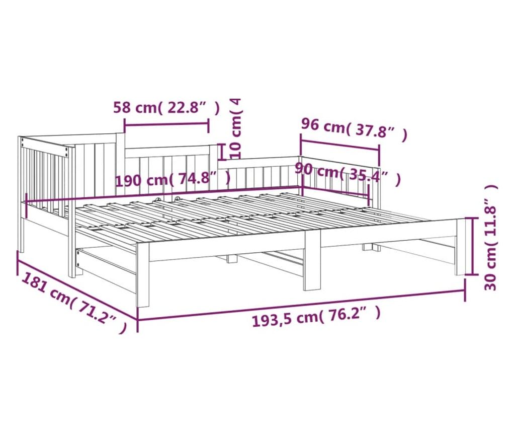 Μελί Καφέ Επεκτεινόμενο Κρεβάτι Ημέρας 2x(90x190) εκ. από Μασίφ Ξύλο Πεύκου - 12