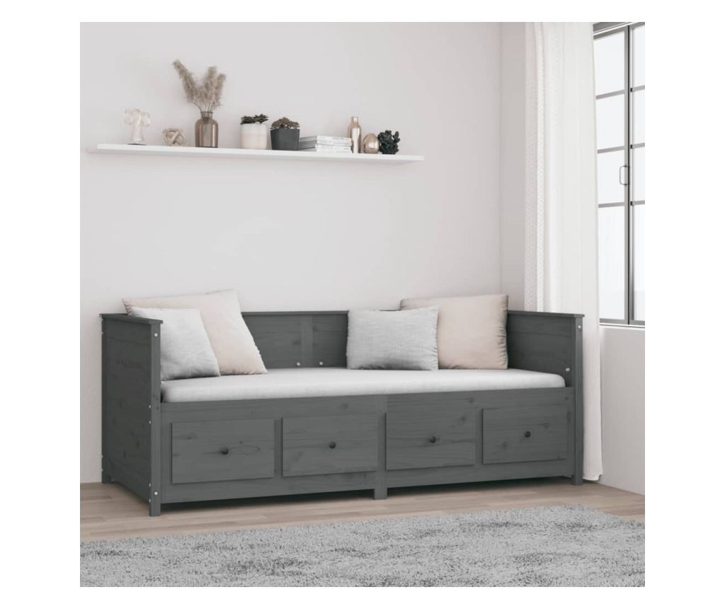 Daybed, Γκρι, 90x200 εκ., Μασίφ Πεύκο - 4