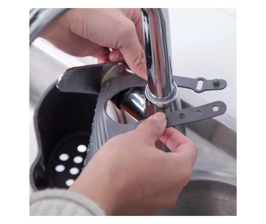 Suport pentru burete de vase bucatarie pentru chiuveta, curea reglabila din silicon, Gonga® Gri - 3