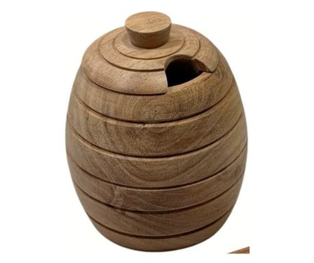 Recipient pentru miere din lem natural de Acacia, Bonfesto®, Lingurita de miere din lemn de Acacia, 14 x 10 x 10 cm
