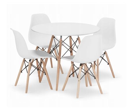 Valora KOVA 90 bela okrogla jedilna miza s 4 stoli OSAKA