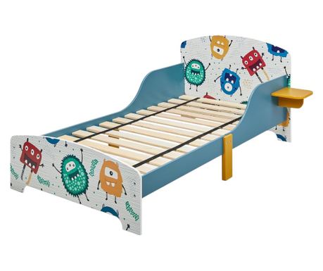 Dětská dřevěná postel s bezpečnostními zábranami a roštem (140/70 cm) - Design MONSTER