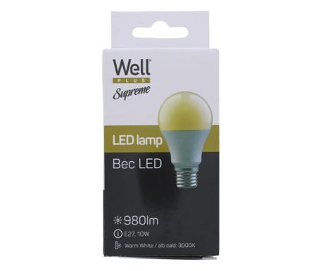 Well E27 LED žárovka 10W 980lm 3000K Teplá bílá 240° - Ekvivalent 72W žárovky