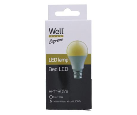 Well E27 LED žárovka 12W 1160lm 3000K Teplá bílá 240° - Ekvivalent 80W žárovky (LEDLW-A6012E27-12-WL)