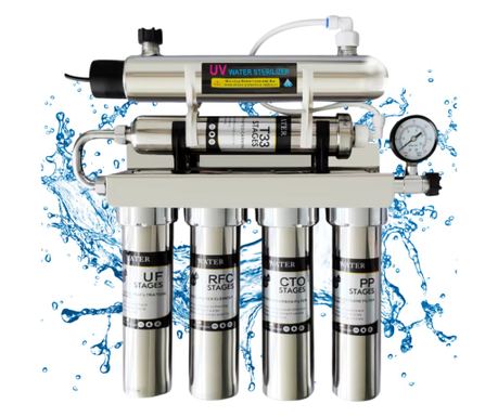Sistem filtrare apa 6 etape, CUANTIS, debit 180L/h, otel inoxidabil 304, filtre PP, carbon activ, rasina, ultrafiltrare, carbon 