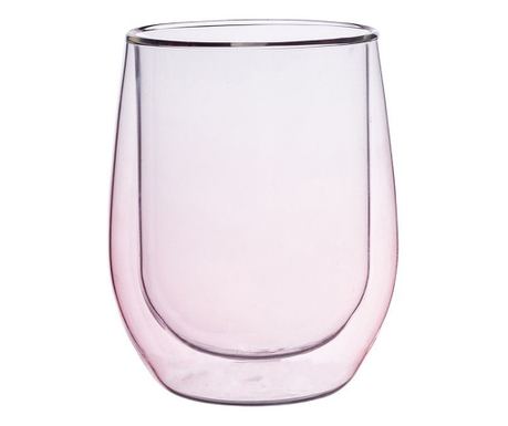 Zestaw 2 szklanek Arlen, podwójne ścianki, różowe, 300 ml, 8,5x9,5 cm