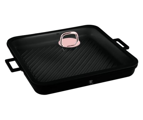 Kvadratna ponev za žar s pokrovom 34 cm Black Rose Berlinger Haus BH 7789, nelepljiva, črna