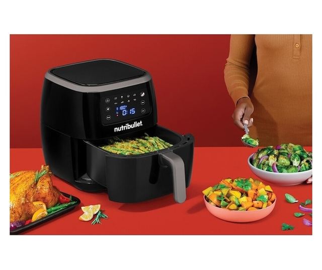 Nutribullet® XXL digitális légsütő NBA071B, olajmentes főzés, 1800 W, 7L, 1,4 kg, 8 előre beállított program, digitális kijelző