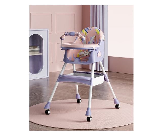 Scaun de Masa pentru Bebelusi si Copii, Cyrax, 2 Tavite cu Jucarii si Husa Detasabile, Multifuncțional, Stabil, Centura de Sigur