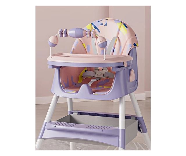 Scaun de Masa pentru Bebelusi si Copii, Cyrax, 2 Tavite cu Jucarii si Husa Detasabile, Multifuncțional, Stabil, Centura de Sigur