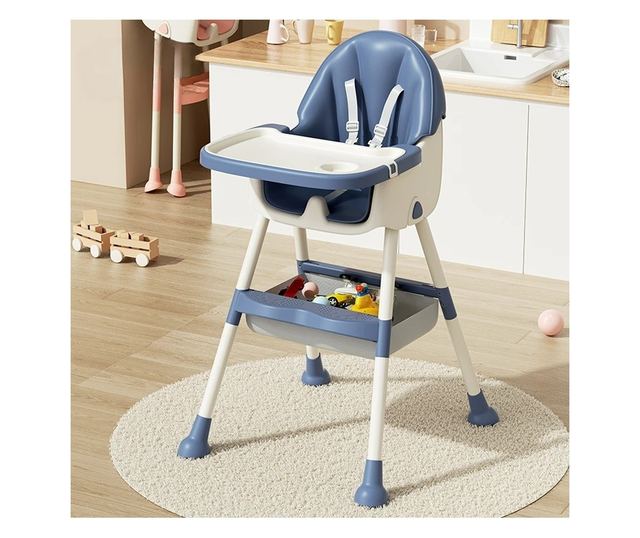 Scaun de masa pentru bebelusi si copii Cyrax, cu roti, telescopic, pliabil, masuta reglabila, suport picioare, scaun invelis pie