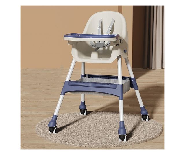 Scaun de masa pentru bebelusi si copii Cyrax, cu roti, telescopic, pliabil, masuta reglabila, suport picioare, scaun invelis pie