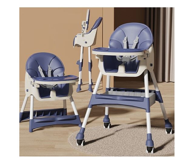 Scaun de masa pentru bebelusi si copii Cyrax, cu roti, telescopic, pliabil, masuta reglabila, suport picioare, scaun invelis pie