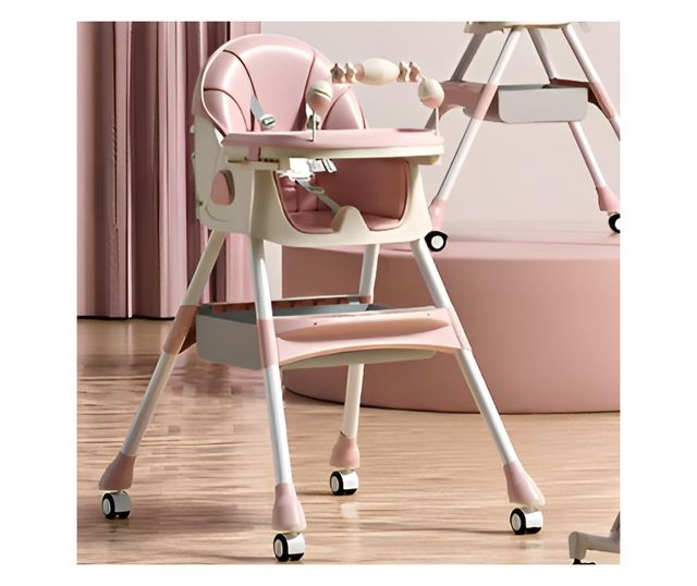 Scaun de Masa pentru Bebelusi si Copii, Cyrax, 2 Tavite cu Jucarii si Husa Detasabile, Multifuncțional, Stabil, Centura de Sigur