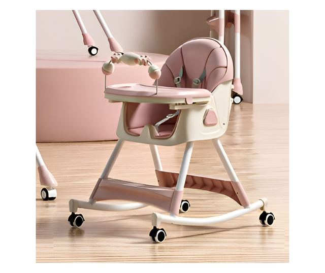 Scaun de Masa pentru Bebelusi si Copii, Cyrax, 2 Tavite cu Jucarii si Husa Detasabile, Multifuncțional, Stabil, Centura de Sigur