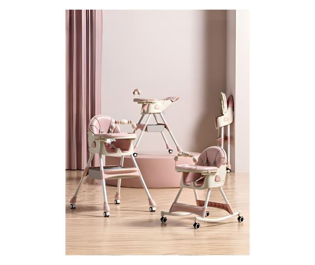 Scaun de Masa pentru Bebelusi si Copii, Cyrax, 2 Tavite cu Jucarii si Husa Detasabile, Multifuncțional, Stabil, Centura de Sigur