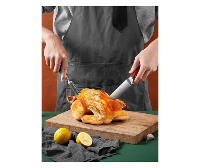 Професионален комплект ножове и прибори в черен калъф Royalty Line, RL-K9C, Неръждаема стомана, Кафяви дръжки, 10 части