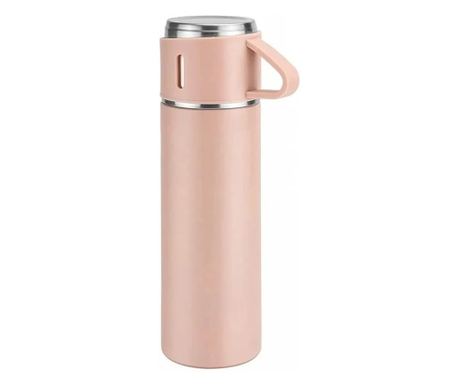 Set termos cu 3 căni din oțel inoxidabil, 0.5L, menținere a băuturilor calde 6 ore și reci 12 ore, Gonga® Roz