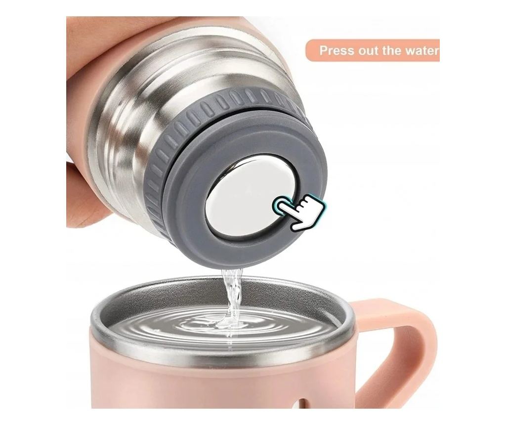 Set termos cu 3 căni din oțel inoxidabil, 0.5L, menținere a băuturilor calde 6 ore și reci 12 ore, Gonga® Roz - 3