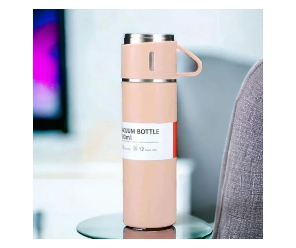 Set termos cu 3 căni din oțel inoxidabil, 0.5L, menținere a băuturilor calde 6 ore și reci 12 ore, Gonga® Roz - 6