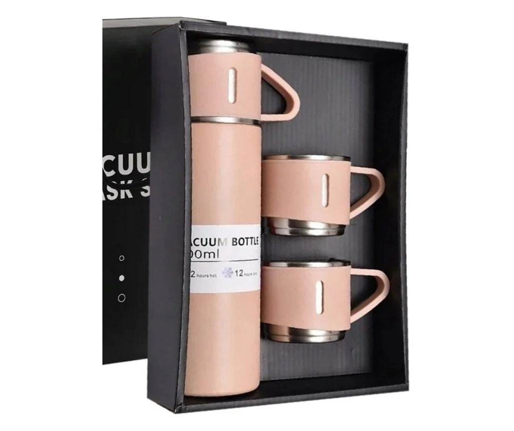 Set termos cu 3 căni din oțel inoxidabil, 0.5L, menținere a băuturilor calde 6 ore și reci 12 ore, Gonga® Roz - 10