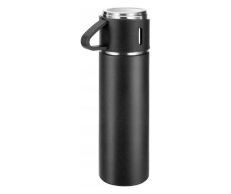 Set termos cu 3 căni din oțel inoxidabil, 0.5L, menținere a băuturilor calde 6 ore și reci 12 ore, Gonga® Negru