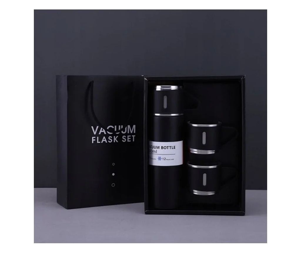 Set termos cu 3 căni din oțel inoxidabil, 0.5L, menținere a băuturilor calde 6 ore și reci 12 ore, Gonga® Negru - 4