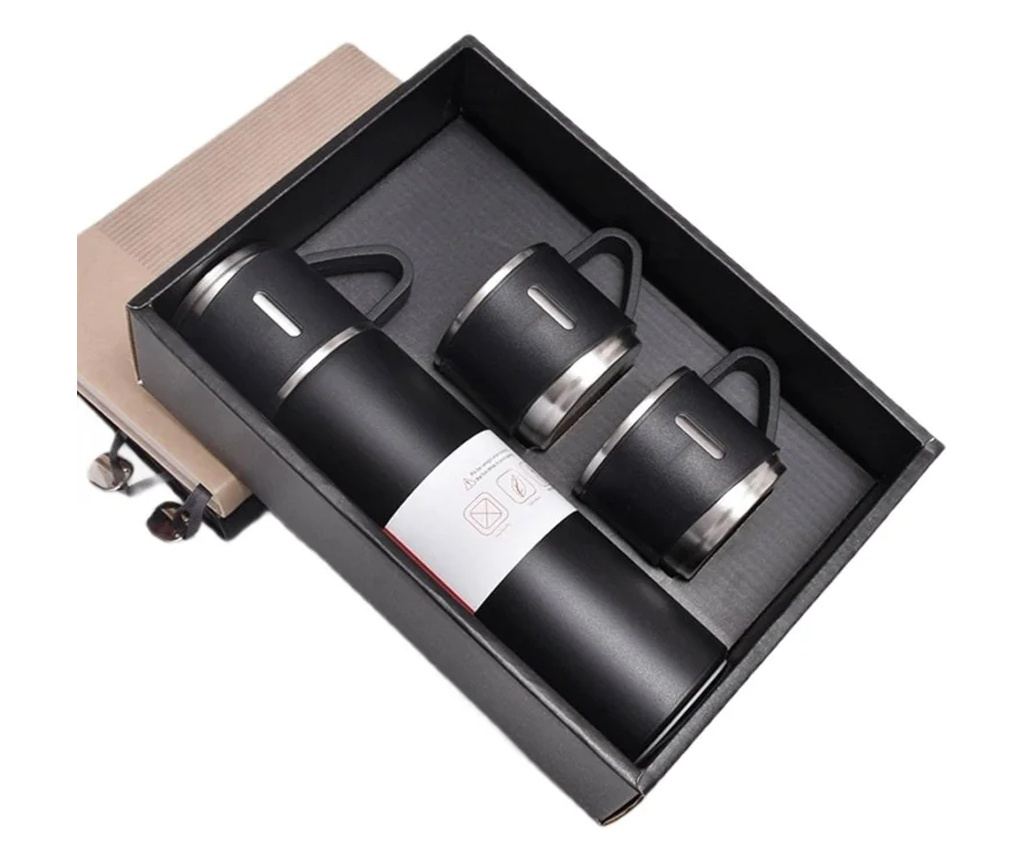 Set termos cu 3 căni din oțel inoxidabil, 0.5L, menținere a băuturilor calde 6 ore și reci 12 ore, Gonga® Negru - 5