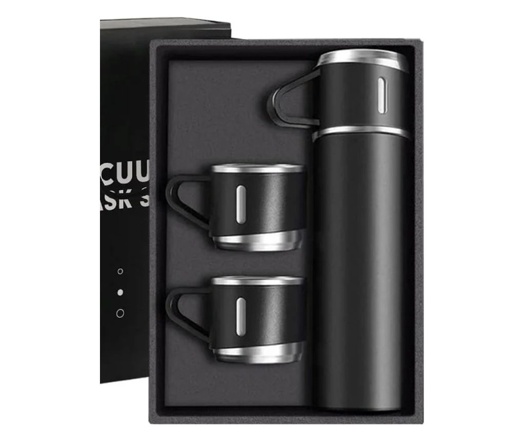 Set termos cu 3 căni din oțel inoxidabil, 0.5L, menținere a băuturilor calde 6 ore și reci 12 ore, Gonga® Negru - 7
