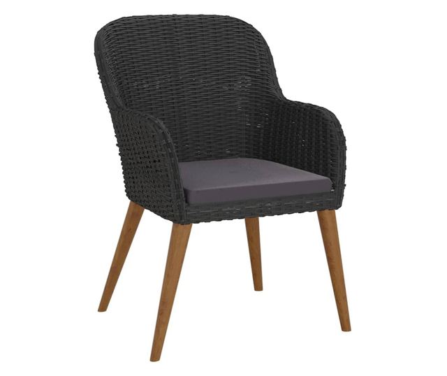 Комплект градински мебели, 7 части, с възглавници, черен