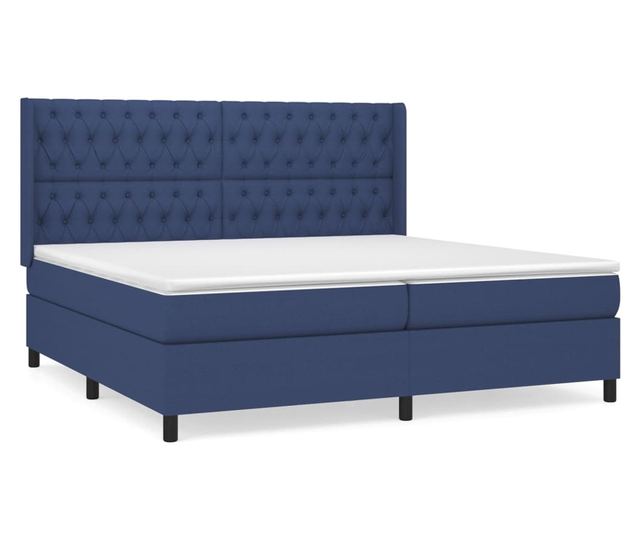 Боксспринг легло с матрак, синьо, 200x200 см, текстил