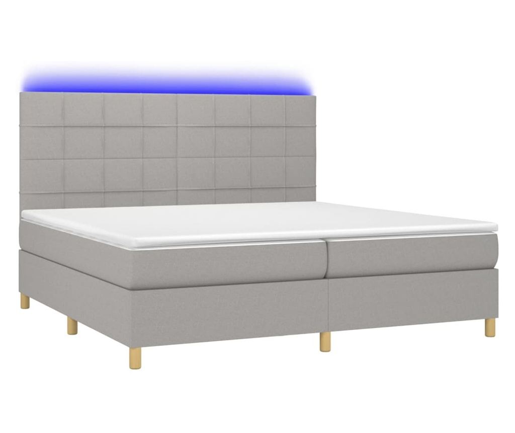 Легло с пружини, матрак и LED осветление, светло сиво, 200x200 см, текстил - 2