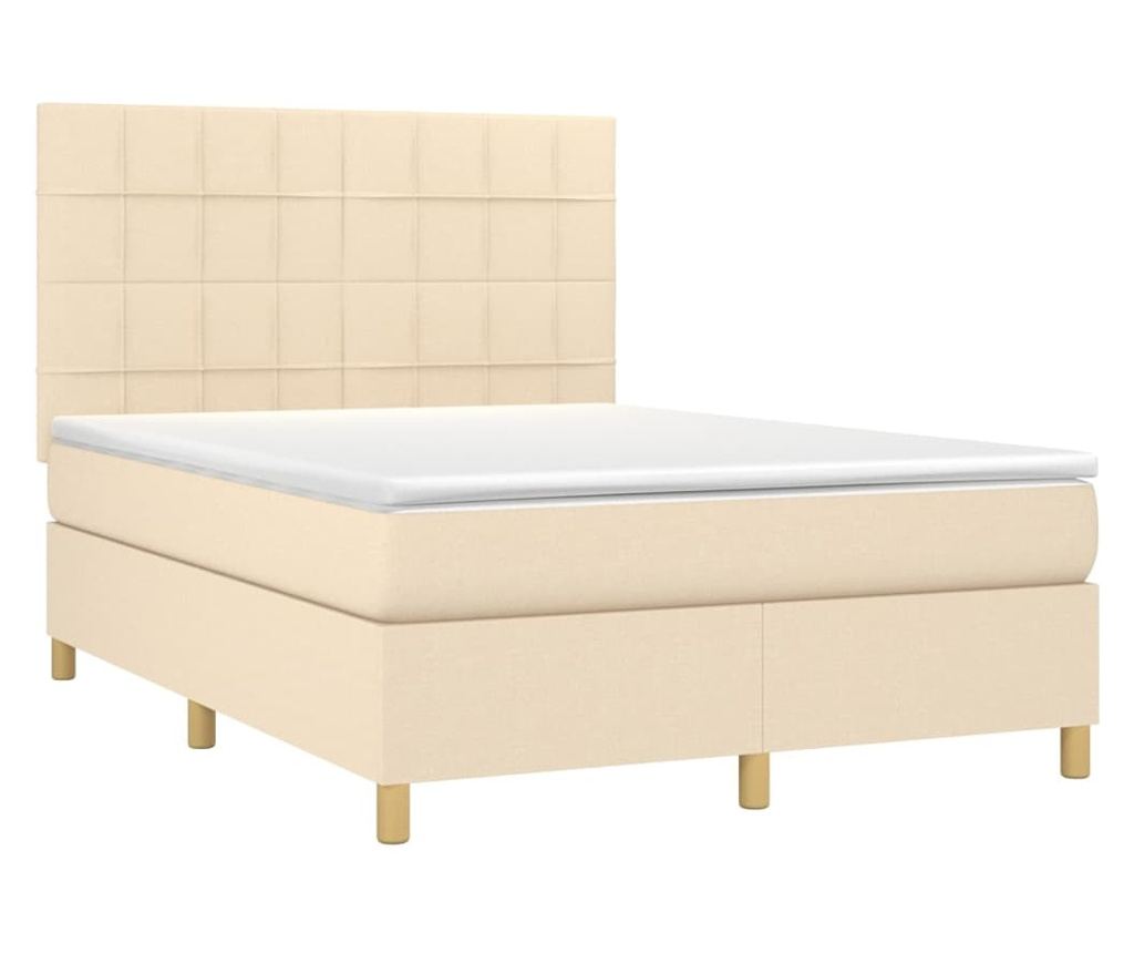 Пружинен спален комплект с матрак и LED, кремав, 140x200 см, текстил - 3