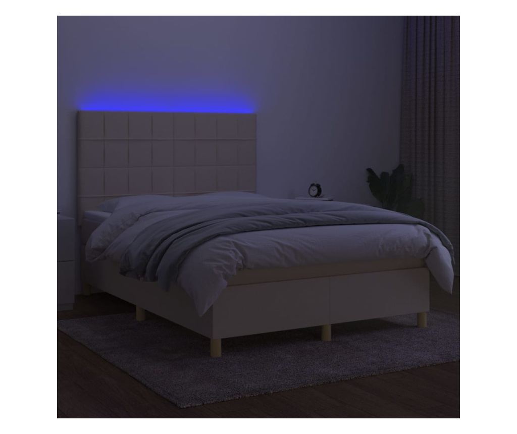 Пружинен спален комплект с матрак и LED, кремав, 140x200 см, текстил - 4