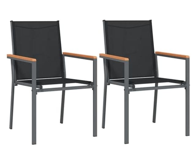 Градински комплект мебели, 9 части, Черен, Текстилен и Стомана