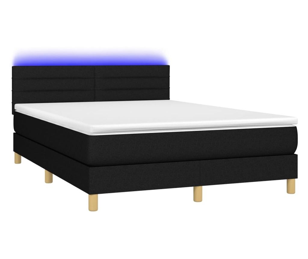 Okvir za krevet s madracem i LED rasvjetom, crni, 140x190 cm, tkanina - 2