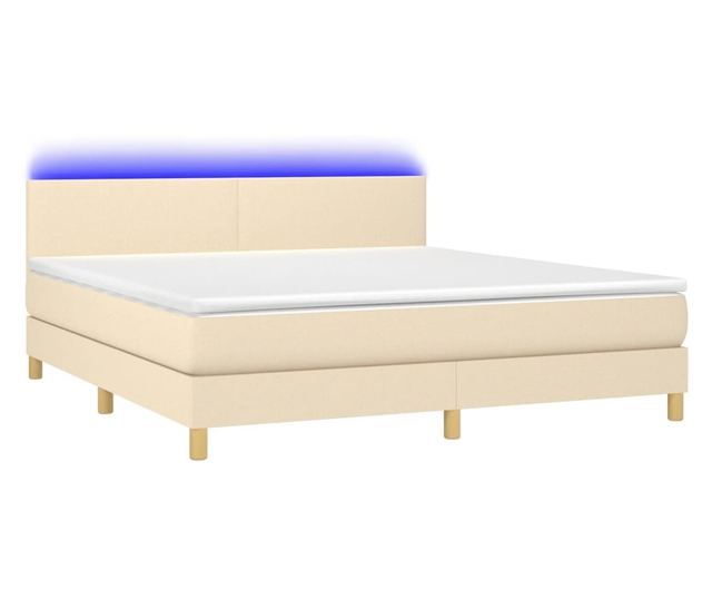 Пружинно легло с матрак и LED, кремаво, 160x200 см, текстил