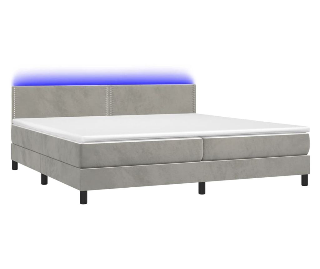 Okvir za krevet s madracem i LED rasvjetom, Svijetlo siva, 200x200 cm, Baršun - 2