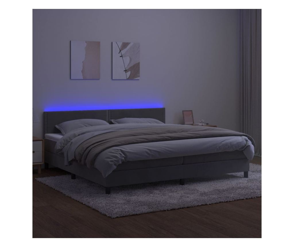 Okvir za krevet s madracem i LED rasvjetom, Svijetlo siva, 200x200 cm, Baršun - 3