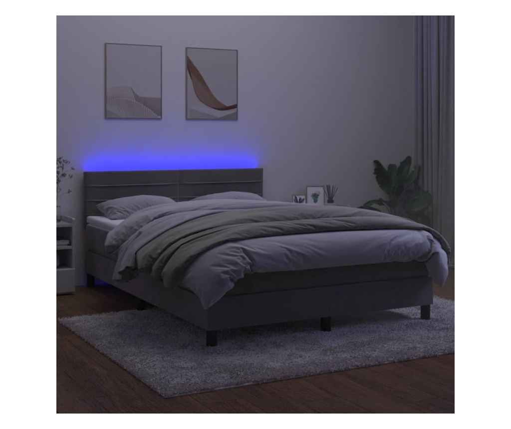 Okvir za krevet s madracem i LED rasvjetom, Svijetlo siva, 140x200 cm, Baršun - 4