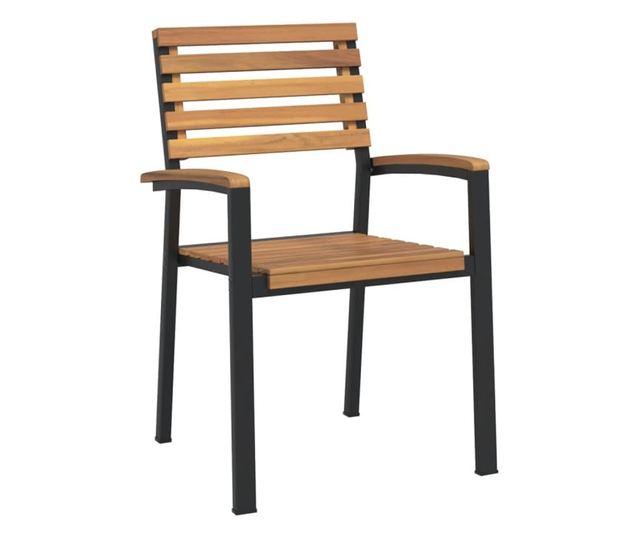 Градински столове за подреждане, 2 бр., масивно акациево дърво и метал