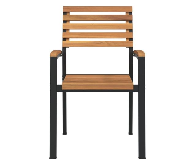 Градински столове за подреждане, 2 бр., масивно акациево дърво и метал