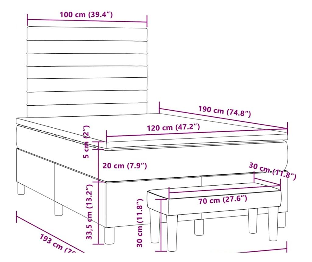 Box spring postel s matrací světle šedá 120x190 cm samet - 10