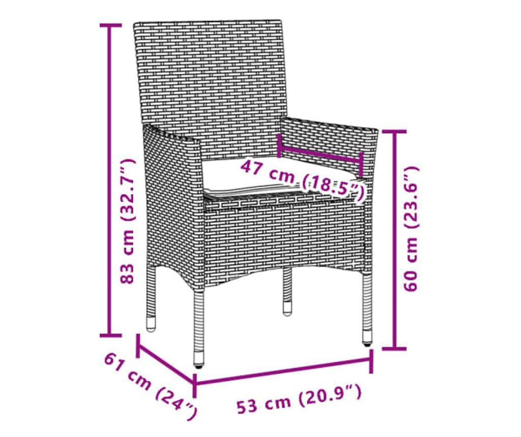 3dílný bistro set s poduškami hnědý polyratan a sklo - 7