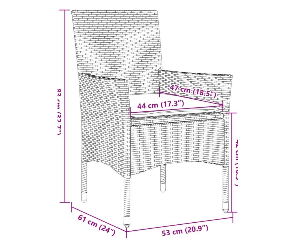 3dílný bistro set s poduškami hnědý polyratan a sklo - 8