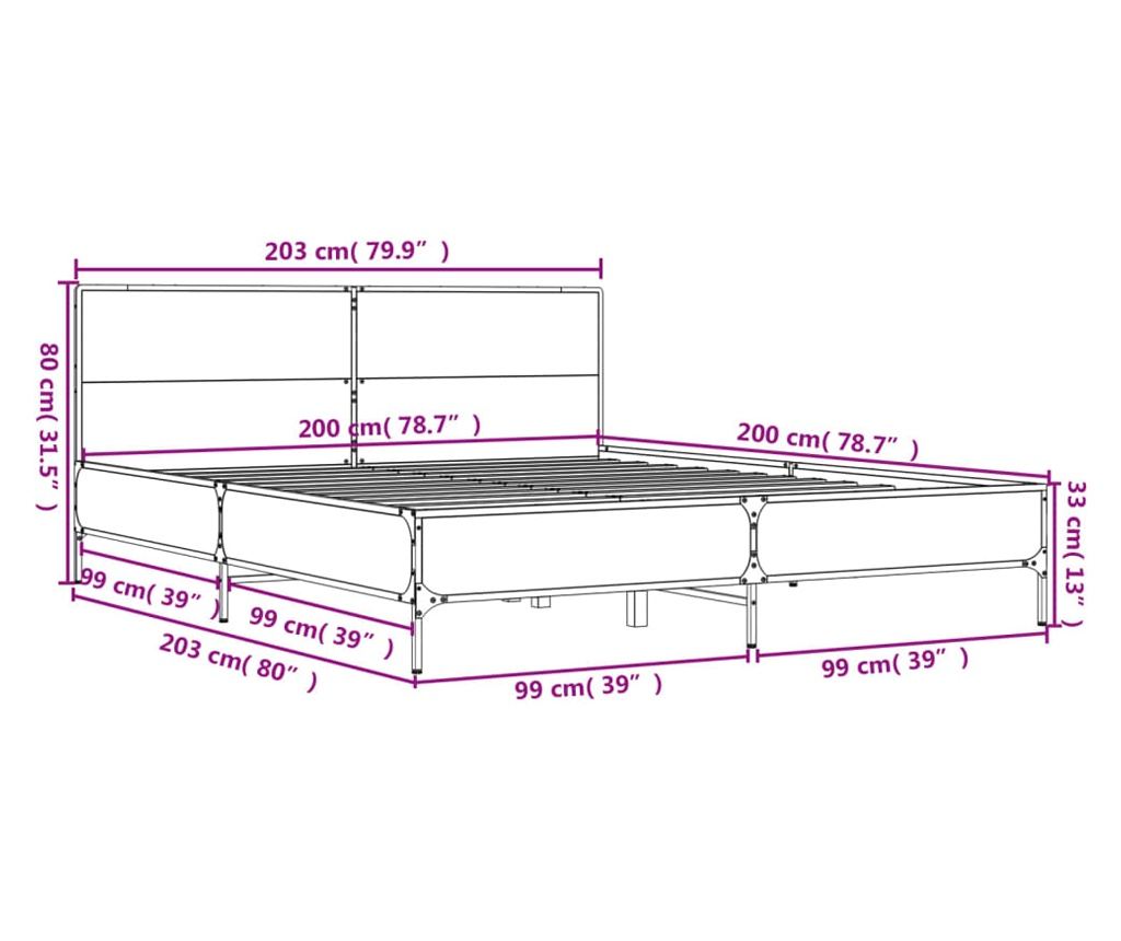 Rám postele kouřový dub 200 x 200 cm kompozitní dřevo a kov - 9
